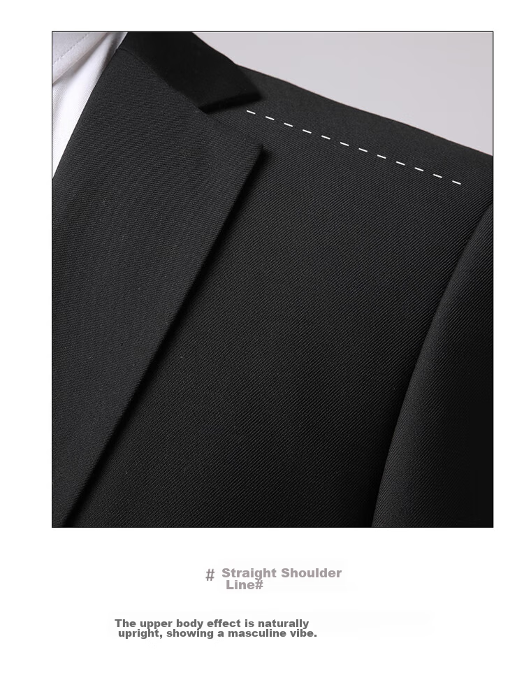 ROMON Men's Suit Set, Three-Piece Business Slim-Fit Formal Wear, Groom Attire, Professional Suit, Navy Blue, 3XL 10