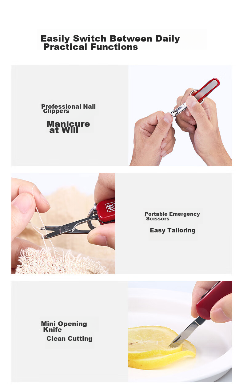 ZWILLING Multifunctional Military Knife Nail Clipper Nail Cutter Nail Scissors German Brand with Keychain Portable Tool Blue 7
