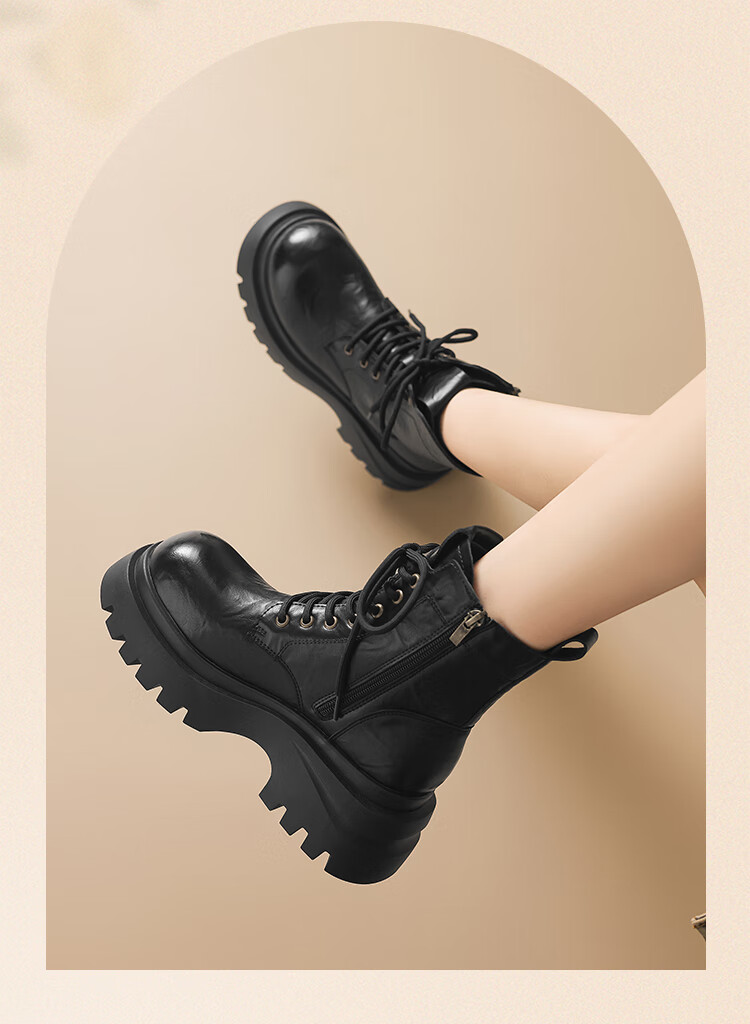 ZHR Women's Martin Boots Small Size Thick Sole Retro Ankle Boots Height Increasing Casual Women's Boots JF356A Black 37 1