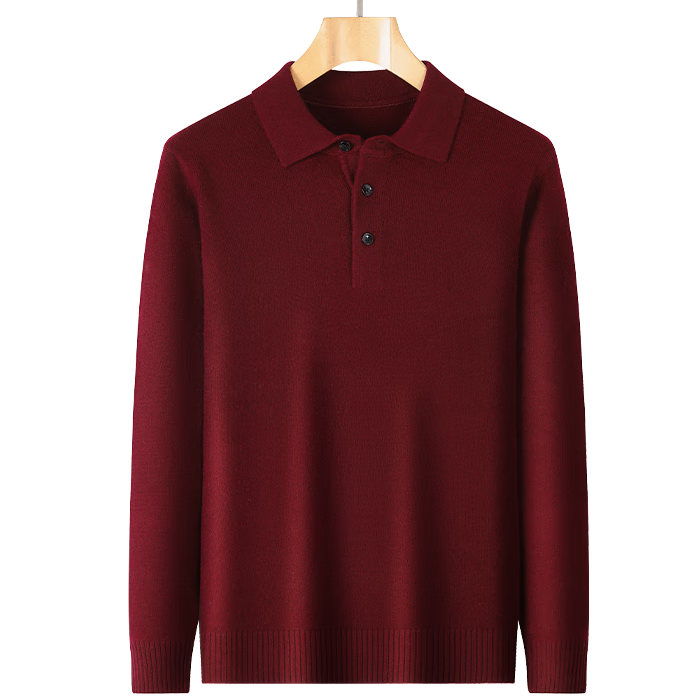 Antonio 100% Wool Red Series Men's Polo Collar Wool Sweater Base Layer Spring Autumn