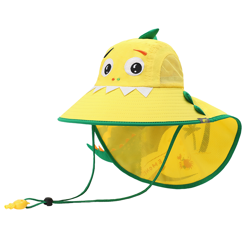 Lemonkid Children's Sun Protection Hat, Boys And Girls Sun Hat, Baby Bucket Hat, Sun Hat, Spectrum Yellow Surfing Dinosaur, 54cm