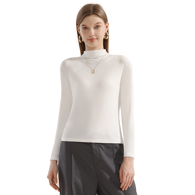 MiiOW Women's Thermal Base Layer Long Sleeve Turtleneck Slim Fit Versatile Outerwear White L