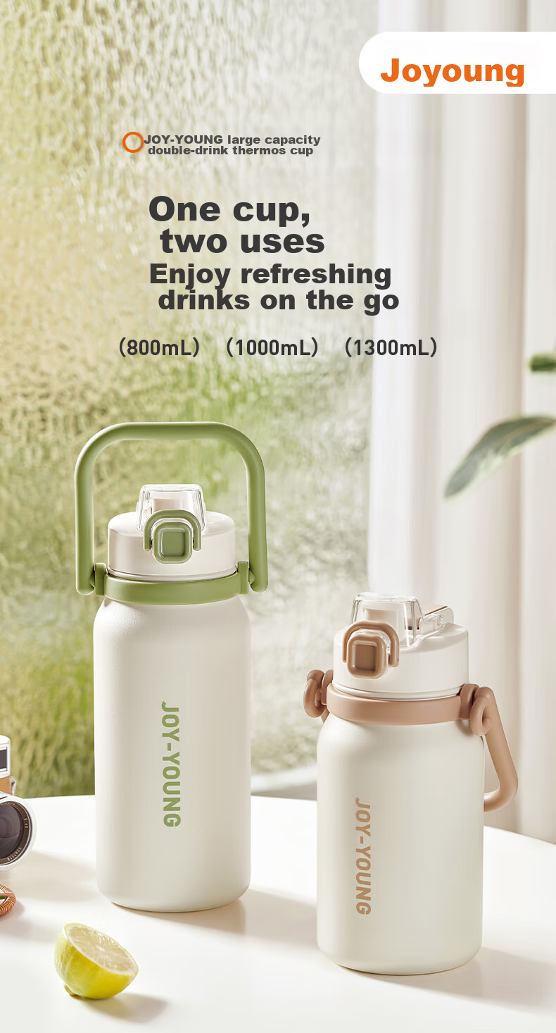Joyoung Insulated Cup, 316L Stainless Steel, Large Capacity Water Bottle, for Students And Women, Portable Outdoor Cup, 1L, White 1