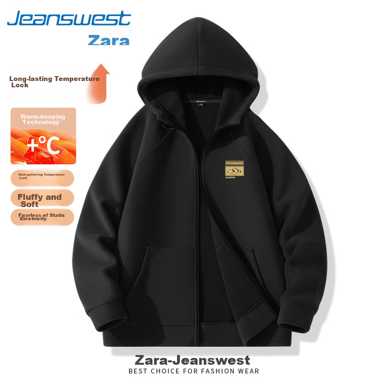 Jeanswest Winter Jacket for Men, Fleece-Lined Thickened Maillard And Down Hooded Jacket, Loose Casual Hoodie for Teenagers And Students 15