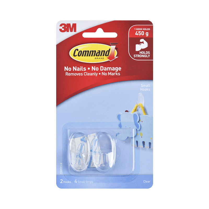 3M Hook, Invisible Transparent Hooks, No-Drill Strong Adhesive Hooks, Small Bathroom Hooks, 4 Pieces