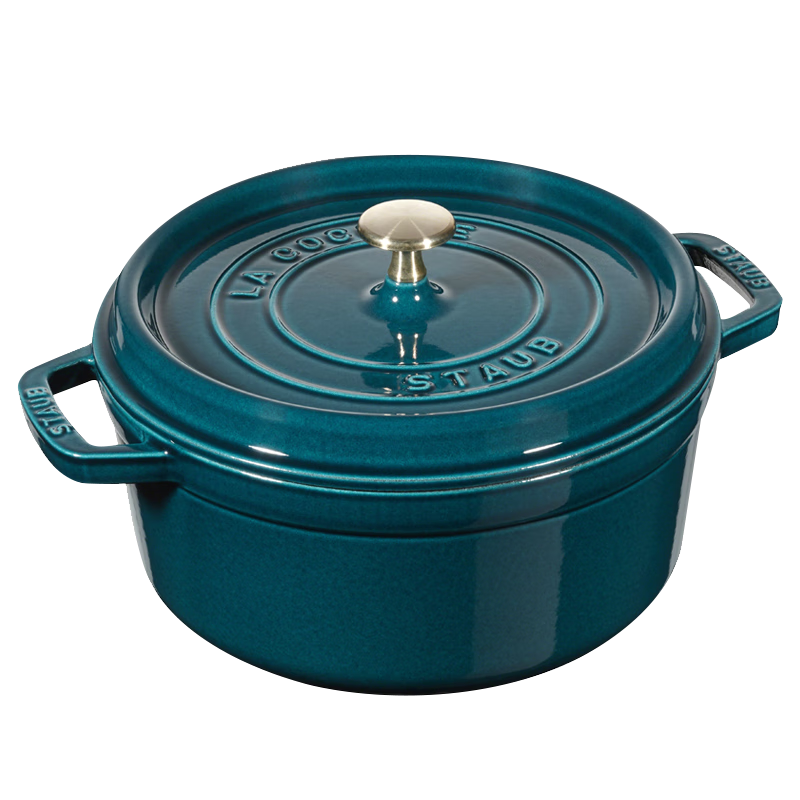 Staub French Imported Enamel Cast Iron Pot, Double-Handled Soup Pot, Frying Pan, Sea Blue, 18cm, 1003258