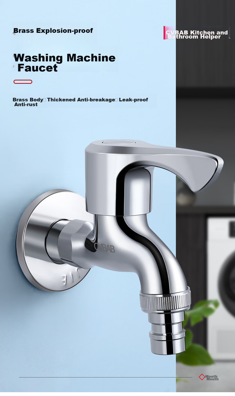 CVBAB All-Copper Washing Machine Faucet, 1/2 Inch Quick-Open Thickened Tap Water Faucet for Washing Machines CV3209 1