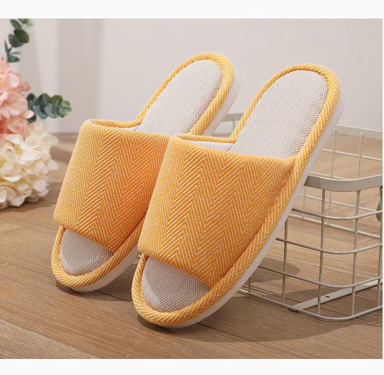 GUOLUOFEI Home Slippers for Men, Summer Indoor Cloth Linen Couple's All-Season Spring Autumn Floor Shoes, Yellow, Size 40-41 10