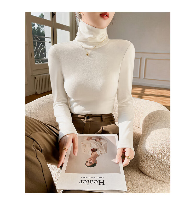 Zhuomuniao Turtleneck Slim-Fit Base Layer for Women, Autumn And Winter Versatile Slimming Inner Wear, Fitted Long-Sleeve T-Shirt Top, Black, XL 5