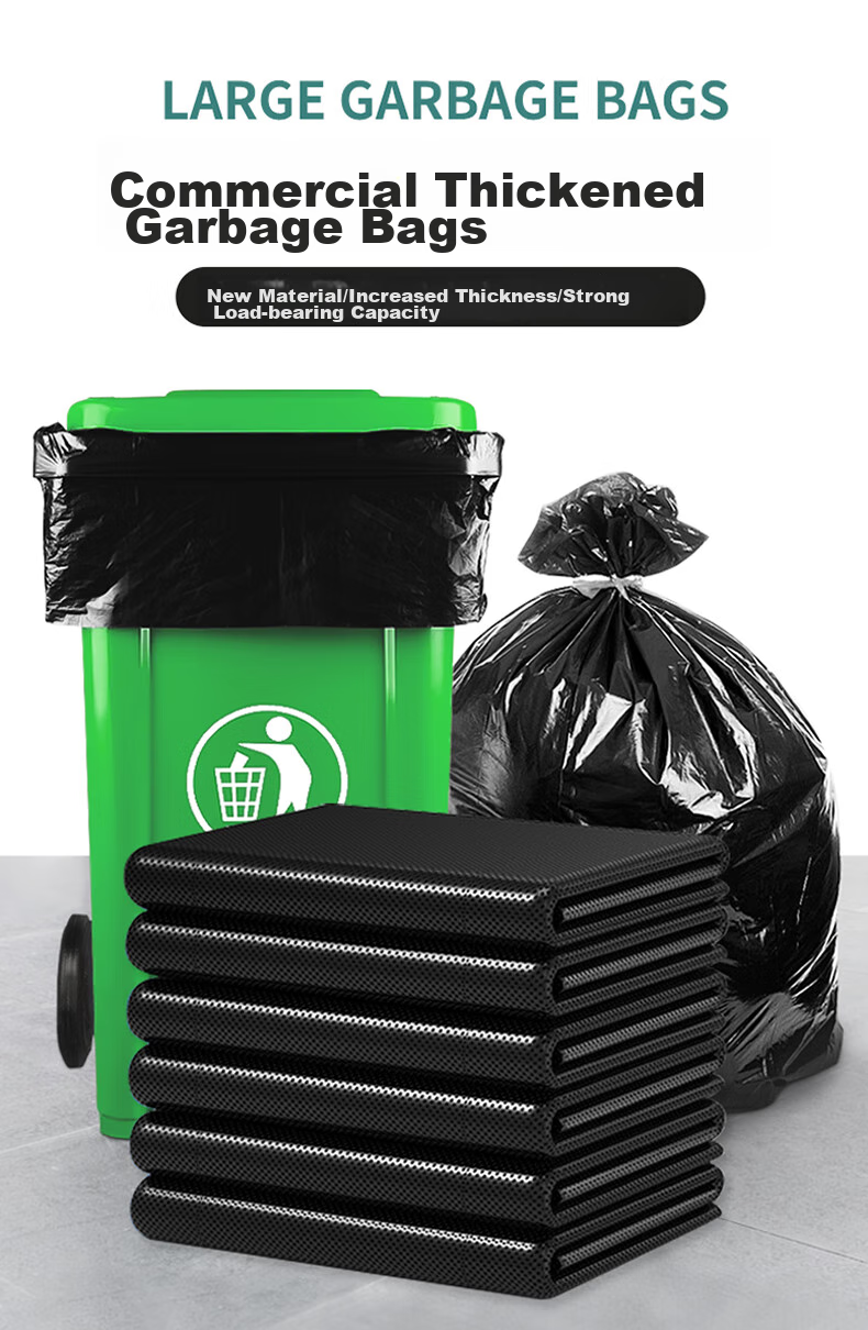 Mandelai Thickened Garbage Bags, Flat Top, 60*80cm, Double-Sided 3 Mil Thickness, 50 Count, Medium to Large Size Plastic Bags for Trash Can, Black 1