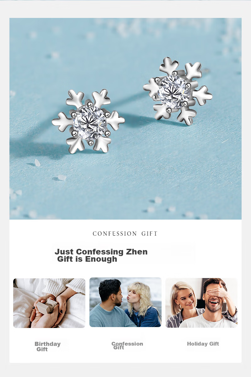 MANHE S925 Silver Stud Earrings for Women, Snowflake Earrings, New Style for 2026, Jewelry Gift for Wife's Birthday, Present for Female Friends 6