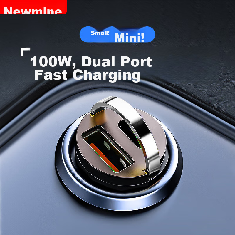 Newmine Car Charger, 100W Mini Super Fast Charging Cigarette Lighter Charger, Dual Ports, Car Fast Charger, for Apple 17/16
