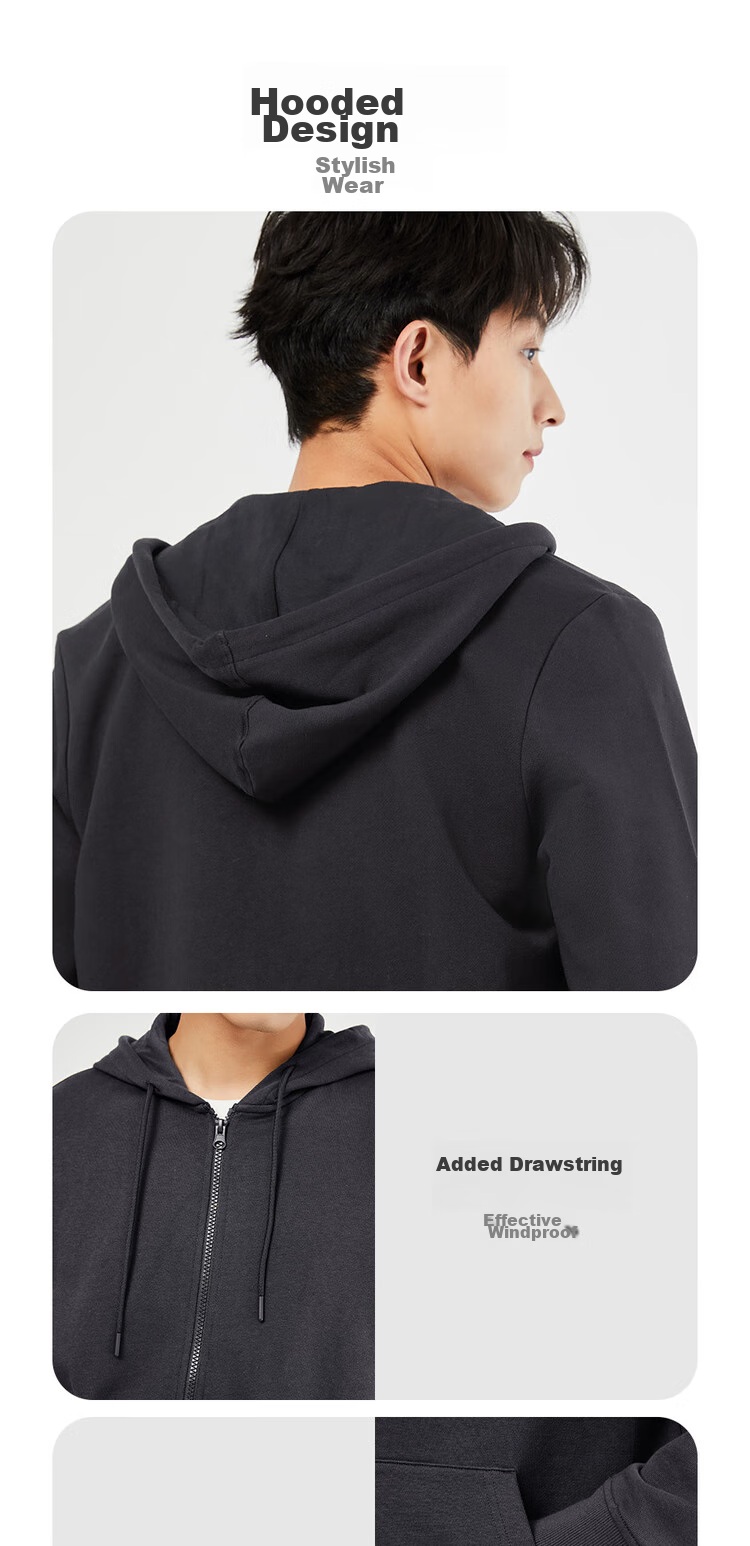 Giordano Casual Jacket for Men, Zip-Up Sports Coat, Pure Cotton Kangaroo Pocket Hooded Sweatshirt, Cardigan for Men, 13074890 4