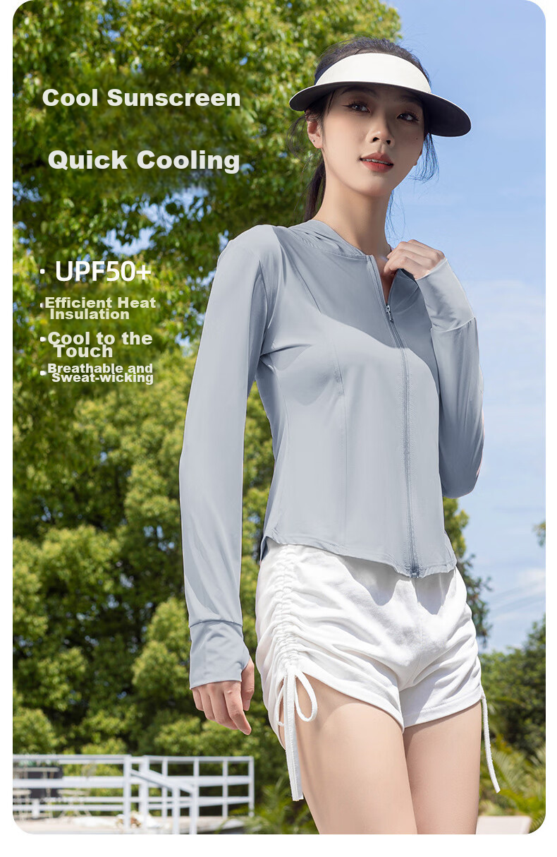 FitonTon Women's Sun Protection Jacket, Summer Outdoor Cycling Short Hooded Slim Sun Protection Shirt, Ice Silk Feel Thin Style, Sunshade, Same As The Style Worn by The Sun Sisters 10