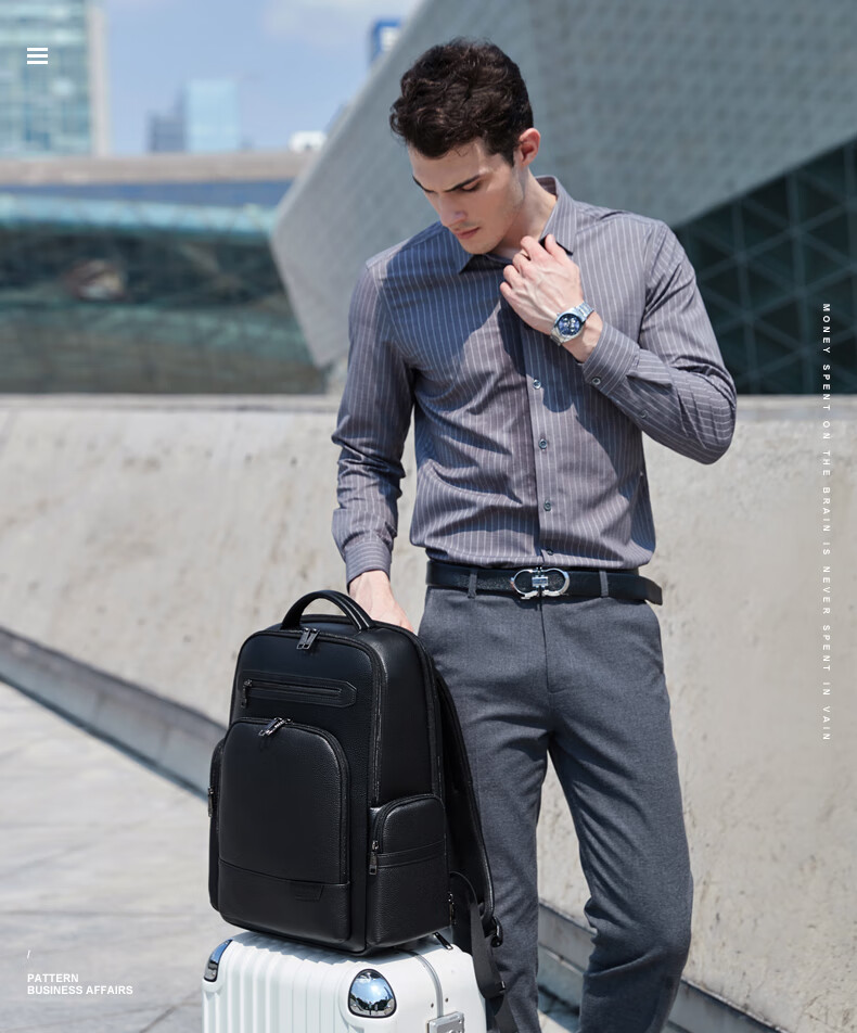 Bopai Leather Business Backpack for Men, 16-Inch Laptop Bag, Travel Bag, Father's Day Gift 2