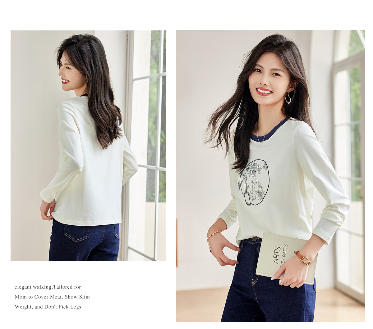 Taxiang Women's Short-Sleeve T-Shirt with Contrasting Color Letter Print, Simple Versatile Base Layer Top T143T1386 19