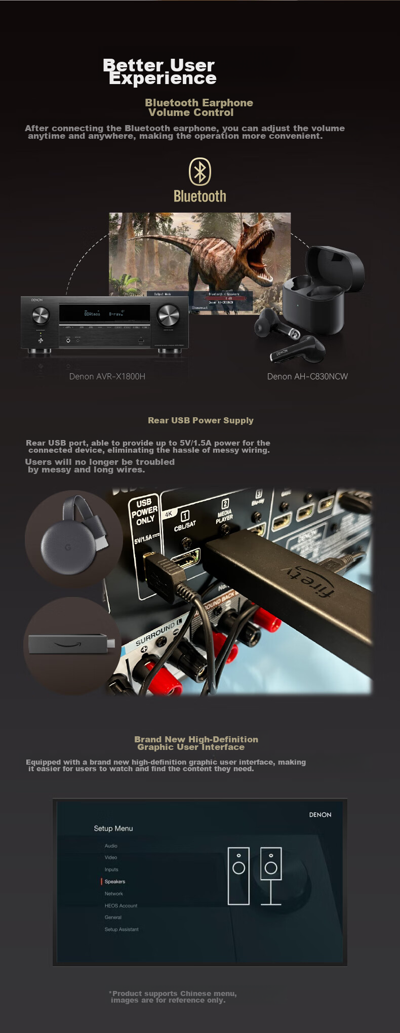 DENON AVR-X1800H Amplifier with 3D Sound Effects, 8K Home Theater, 7.2 Channel HEOS Lossless Music Streaming, 175W High Power, Imported Dolby Atmos DTS:X Bluetooth WiFi 6