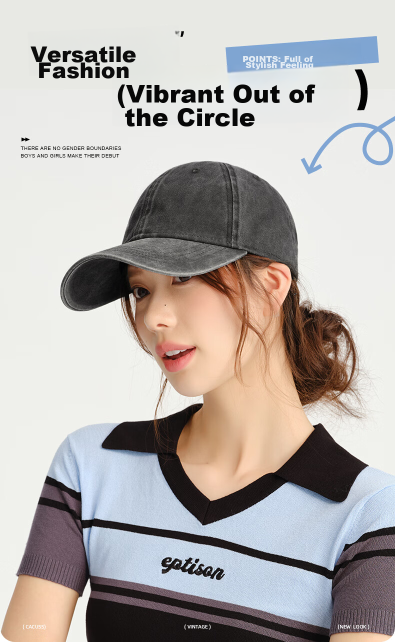 CACUSS Women's Baseball Cap Summer Outdoor Duckbill Hat Large Head Circumference Pure Cotton Soft Top Slim Face Sun Hat Dark Gray 1