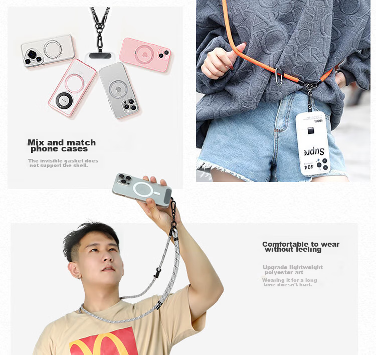 BZBC Phone Strap Neck Strap Crossbody Adjustable Retractable Anti-Loss Phone Case Braided Cord Long Style Suitable for Apple Huawei Android Phones Trendy Versatile Black And White 5