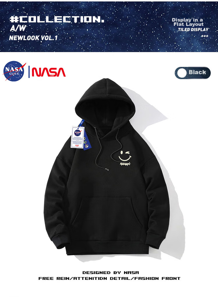 NASA GISS Official Collaboration Hoodie for Men, Autumn Loose-Fit Sweatshirt Pullover Top, Black, 2XL 9