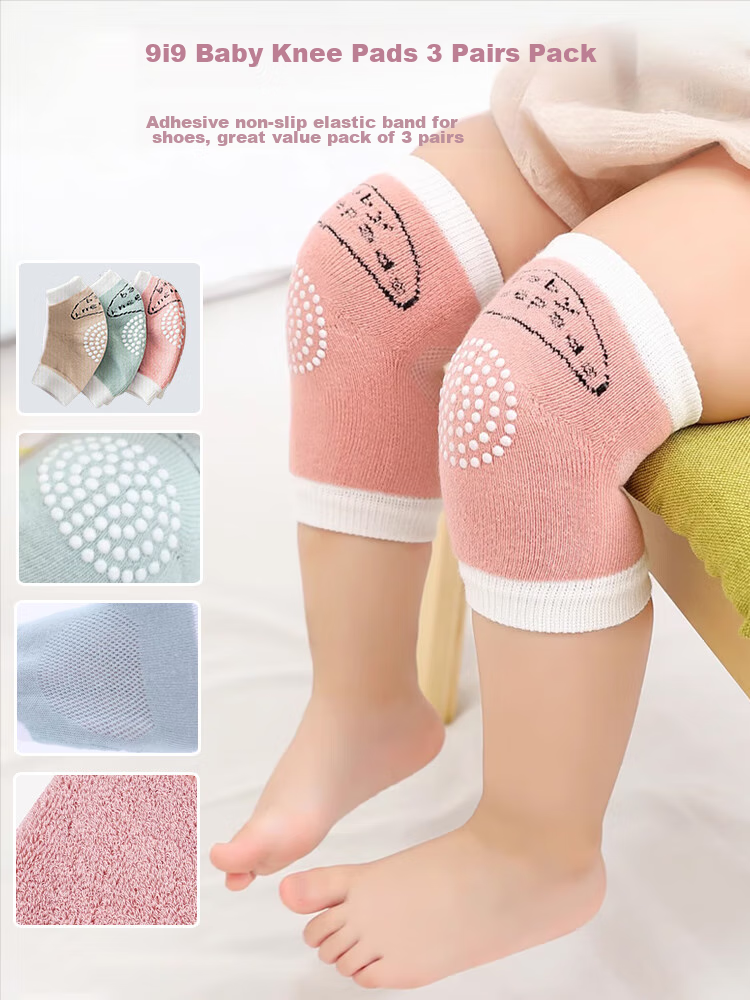 9I9 Baby Knee Pads, Crawling Fall Prevention Elbow Pads, 3 Pairs, Infant Walking Knee Protectors, Breathable Mesh Knee Sleeves Set, A58 1