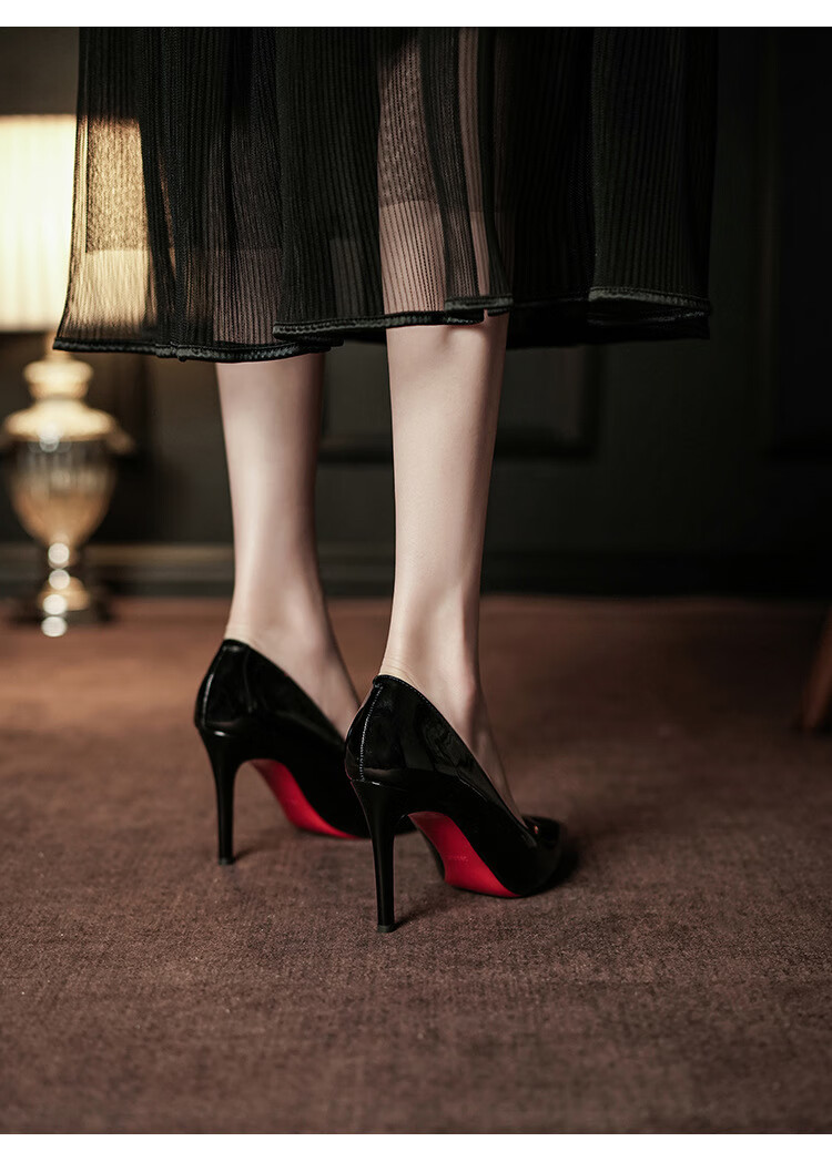 LangSha 6.5CM High Heel Sexy Pure Desire Red Sole Pointed Toe Stiletto Dress Shoes for Women 2025 New Single Shoes 3