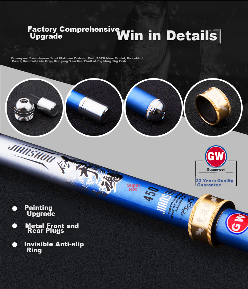 GW Fishing Rod Jian Shou Hun, 6.3 Meters, 28 Sections, Carbon Fiber, Versatile for Lake And Reservoir Big Fish Fishing 4