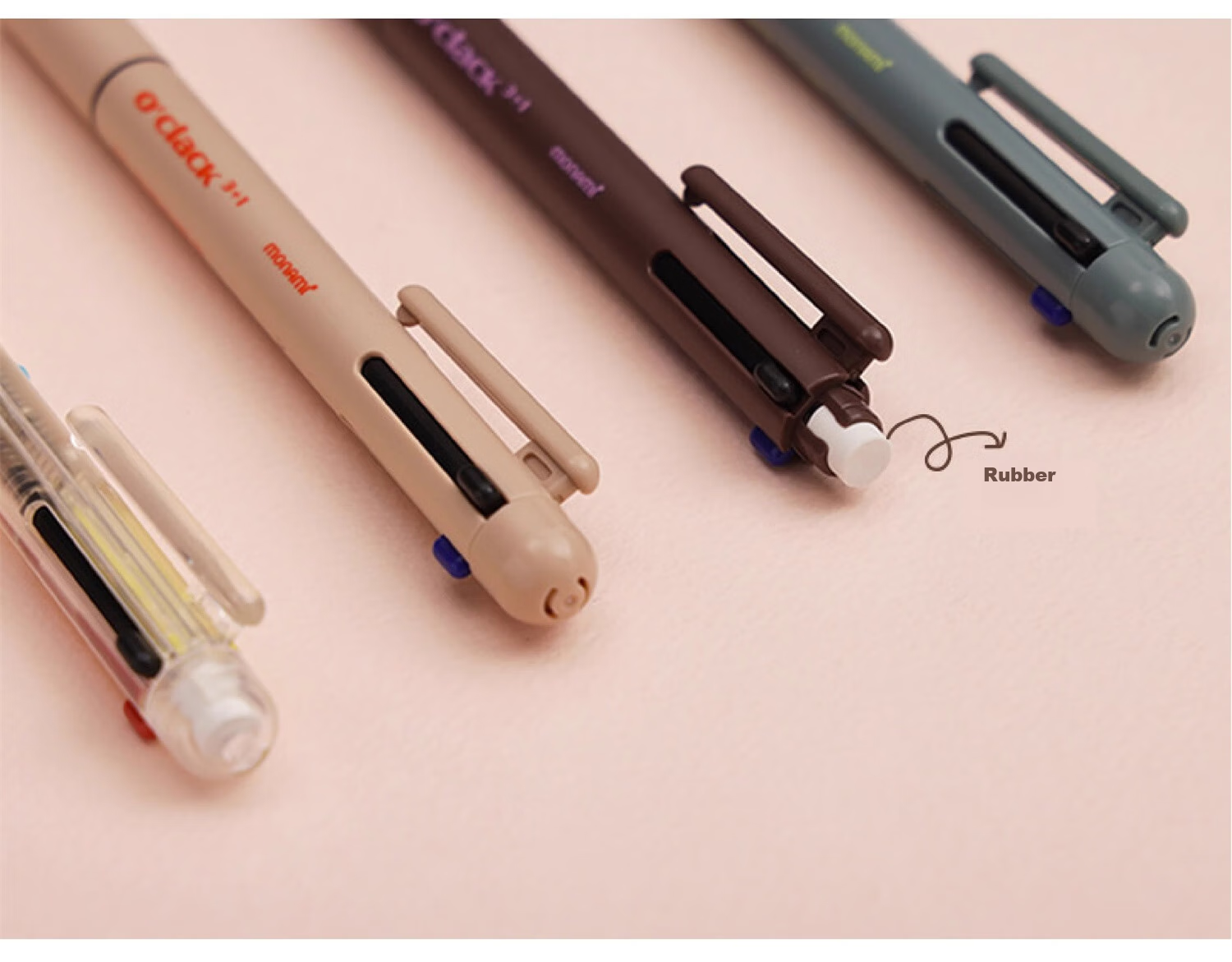 Monami Four-In Multifunctional Pen Set: Three-Color Ballpoint Pens + Mechanical Pencil 0.5mm Multi-Color Retractable Gel Pens for Note-Taking, White Barrel 01070-247 4
