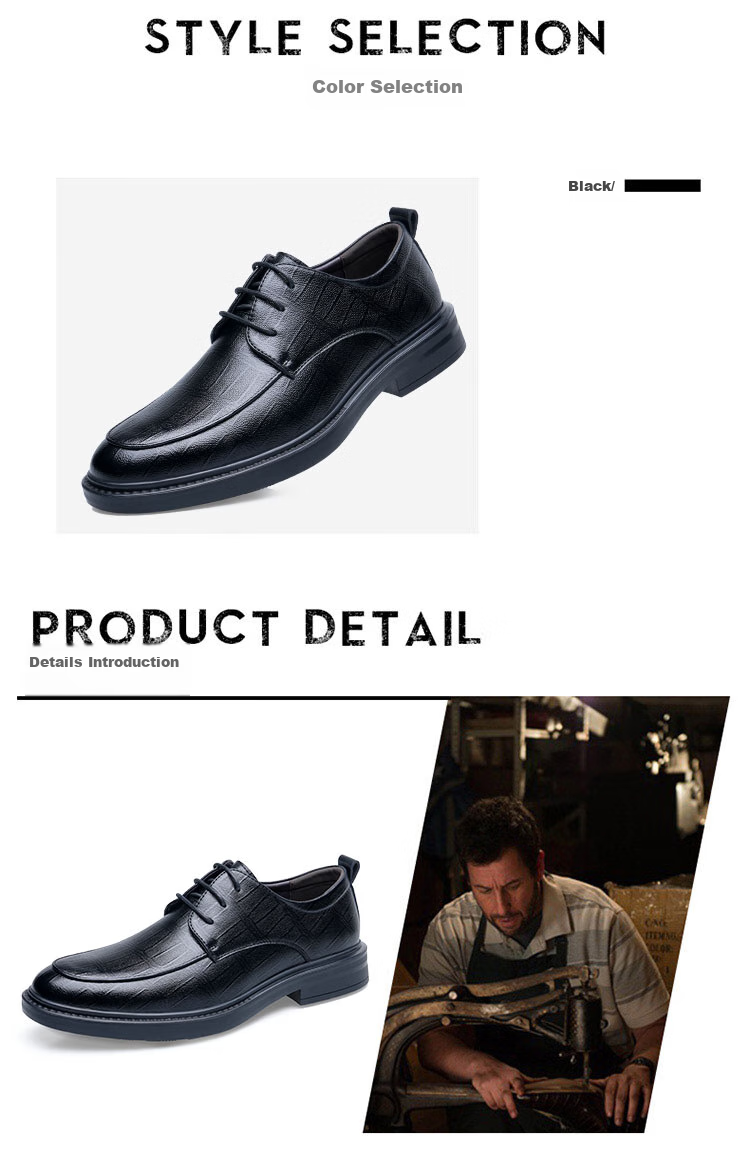 BEIOUTU Men's Leather Shoes, Business Formal Shoes, British Style Lace-Up Wedding Korean Version Men's Shoes, 1959 Black, Size 41 2