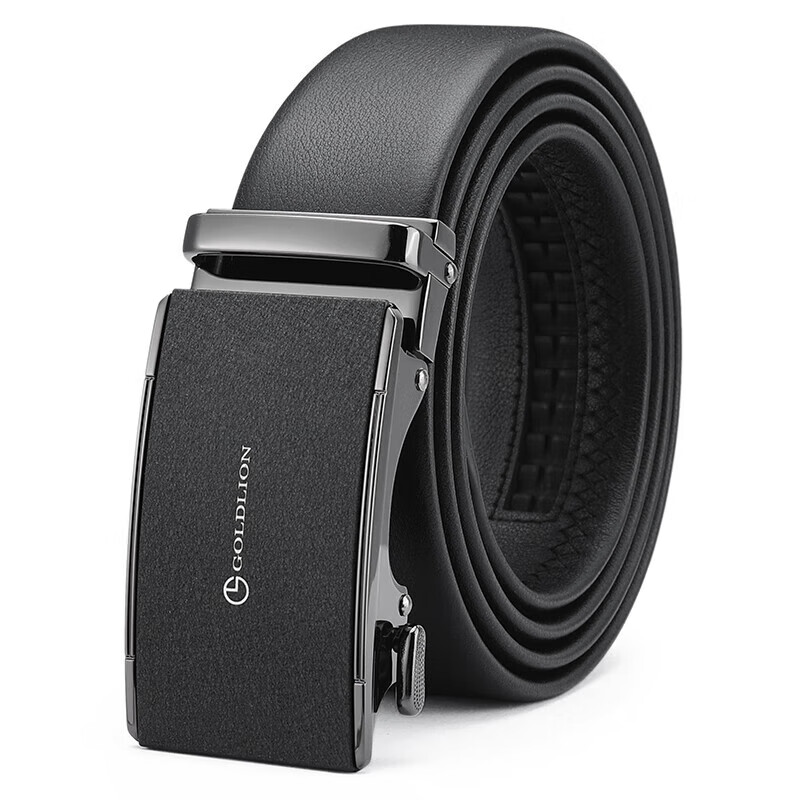 Goldlion Men's Leather Belt with Matte Automatic Buckle, Business And Fashion Waistband, Gift Box, Birthday Present