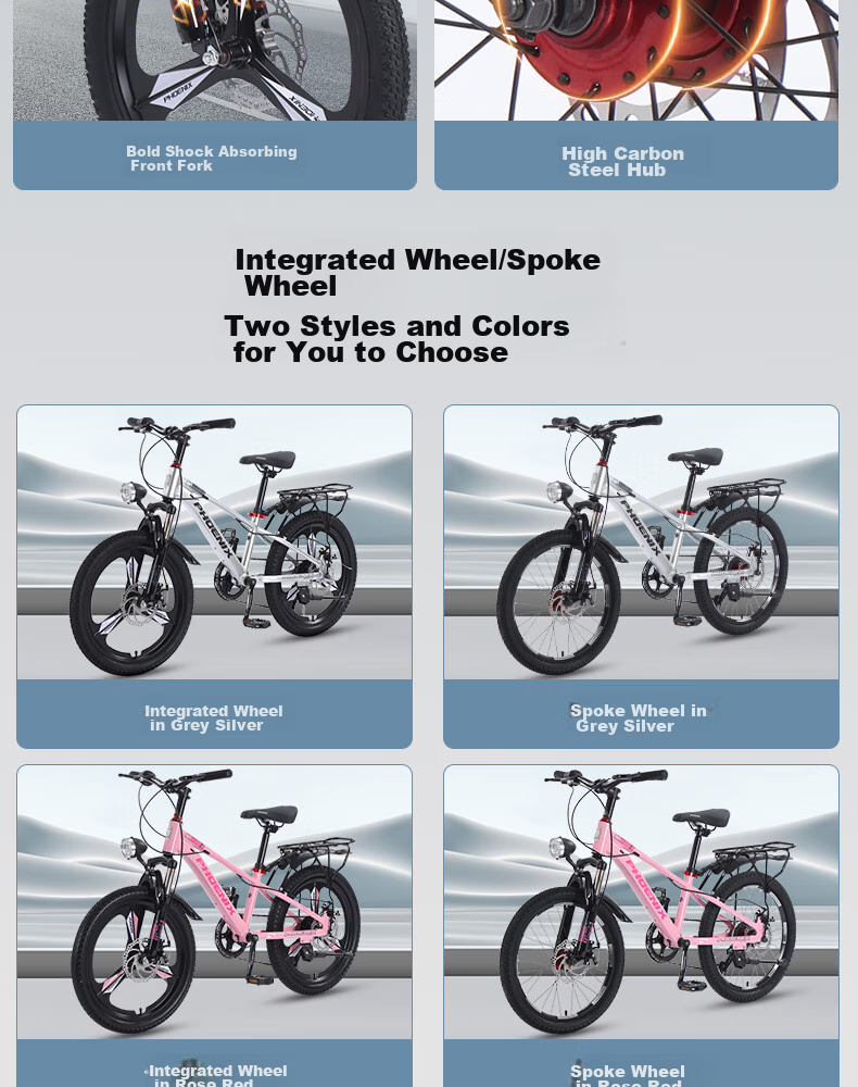 Phoenix Youth Children's Bicycle, 7-Speed Shimano Student Mountain Bike, Aluminum Frame Starry Sky, 22-Inch Pink Spoke Wheels 4