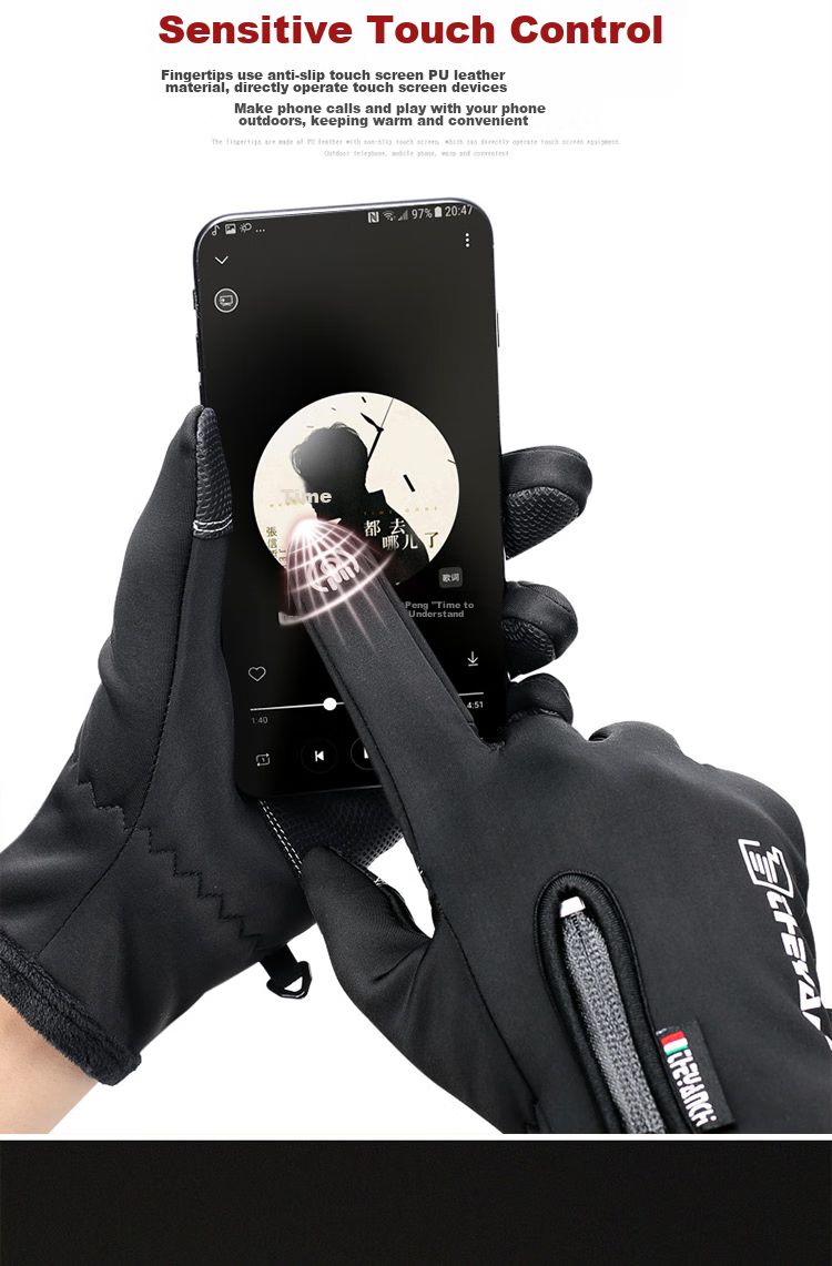 BWNK Outdoor Waterproof Gloves, Winter Zipper Touchscreen Gloves for Men And Women, Windproof Warm Fleece-Lined Gloves for Hiking And Skiing 3