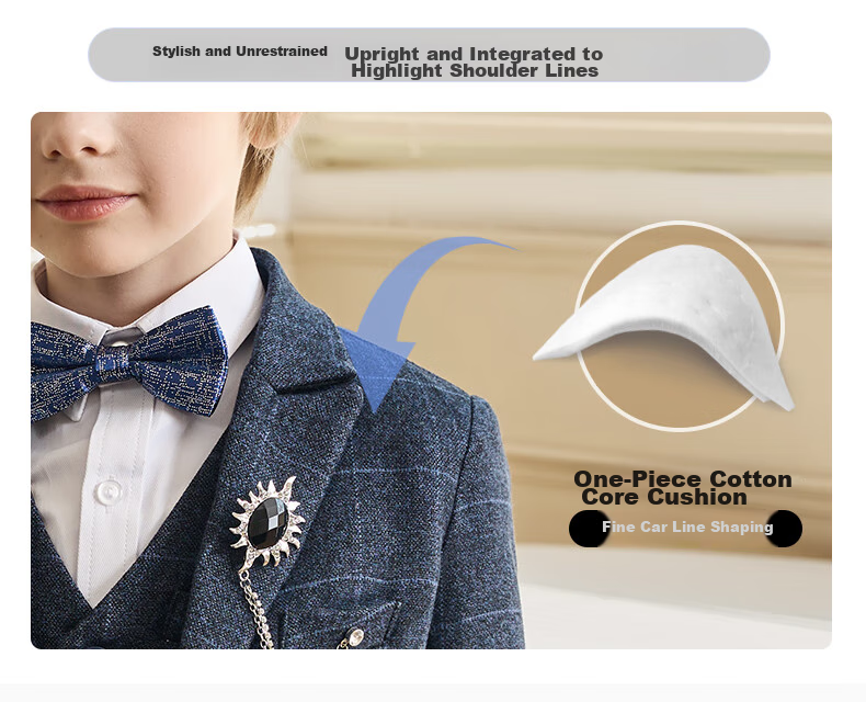 Luomeng Children's Suit Set, Boys' Host Flower Boy Formal Wear for Performances, Blue Plaid Five-Piece Set, Size 170 12