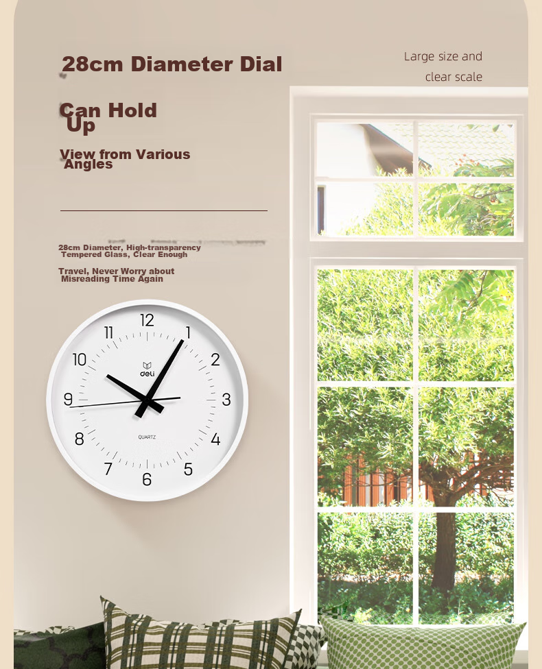 Deli Simple And Stylish Wall Clock, Bedroom Living Room Time Reminder, No Drilling Required Good Value, White LE401 Back-To Seaso 7