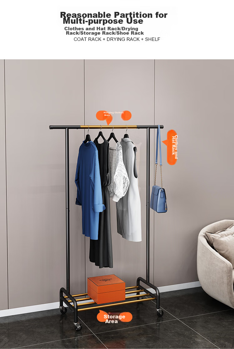 Yicainianhua Coat Rack, Floor-Standing Clothes And Hat Stand, Luxurious Bedroom Coat Hanger, Thickened Drying Rod, Multifunctional Bag Hanger, 2172-GDB 9