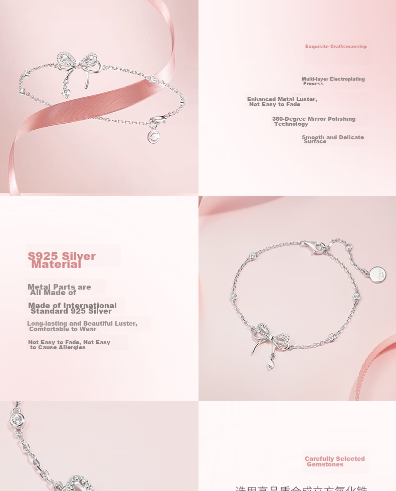 FanciFanci Butterfly Dream Silver Bracelet for Women Bowknot Silver Anniversary Birthday Confession Gift for Girlfriend 13