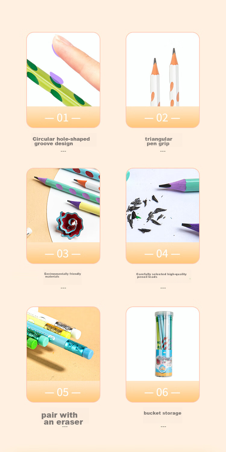 COMIX Perforated Pencils with Colorful Handles, 30 Pieces HB, Elementary School Students' Writing Practice Pencils, Children's Posture Correction, Triangular Wooden Handle Easy-Grip Pencils, Erasable with Eraser, XS12 2