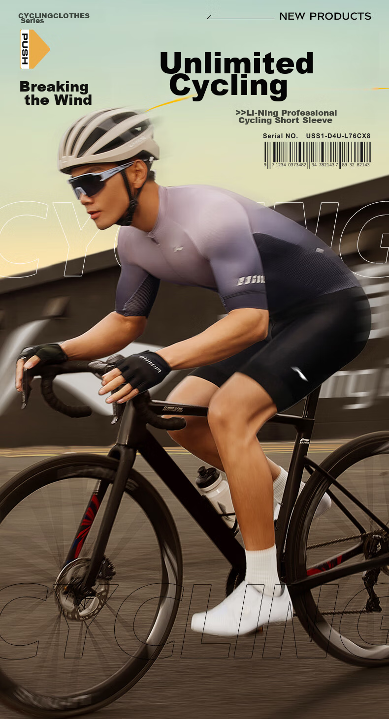 Li-Ning Cycling Jersey Short-Sleeve Top for Men, Summer Quick-Dry Breathable Sweat-Wicking Road Mountain Bike Cycling Shirt 1