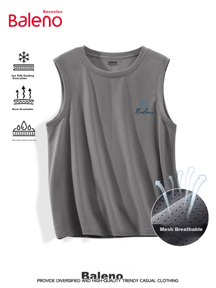 Baleno Men's Summer Vest, New Mesh Breathable Ice Silk Cool Basketball Sports Round Neck Sleeveless Casual Outdoor Quick-Dry Undershirt 22