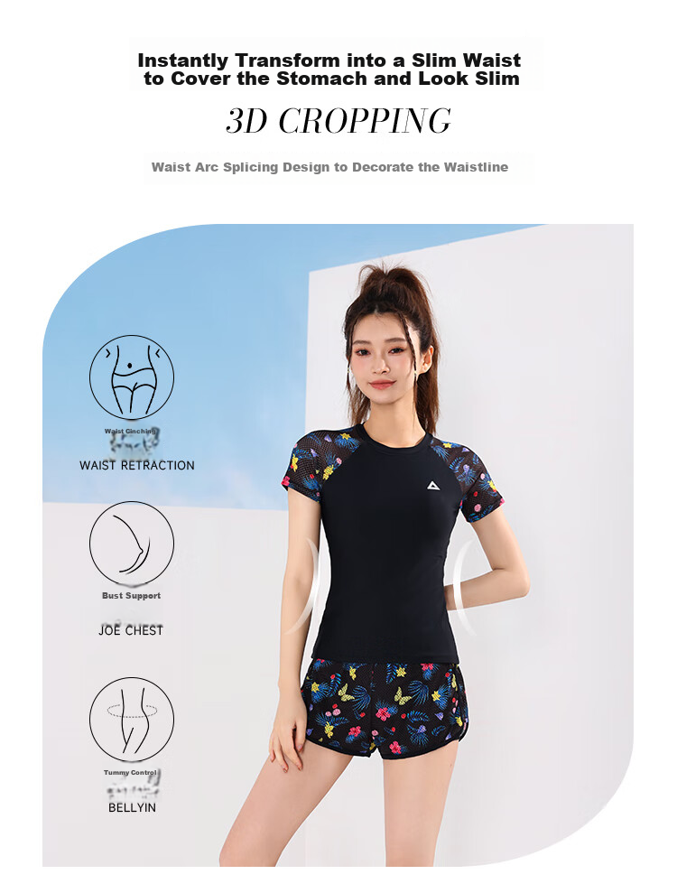 PEAK Women's Two-Piece Swimsuit, Split Shorts And Short Sleeves, Plus Size, Tummy Control, Slimming, Beach And Hot Spring Swimwear, XL 5