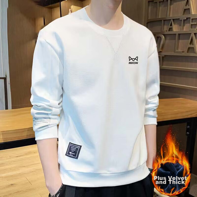 MiiOW Sweatshirt for Men, Spring And Autumn Long-Sleeve T-Shirt, Round Neck Casual Trendy Brand Long-Sleeve Undershirt Top, Gray, 3XL 22