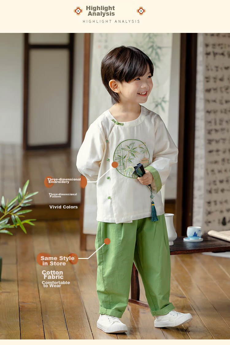 Menghu Zhujing Hanfu Boys' 2026 New Style Chinese-Style Children's Traditional Costume Graduation Performance Top, Off-White, Size 100 4