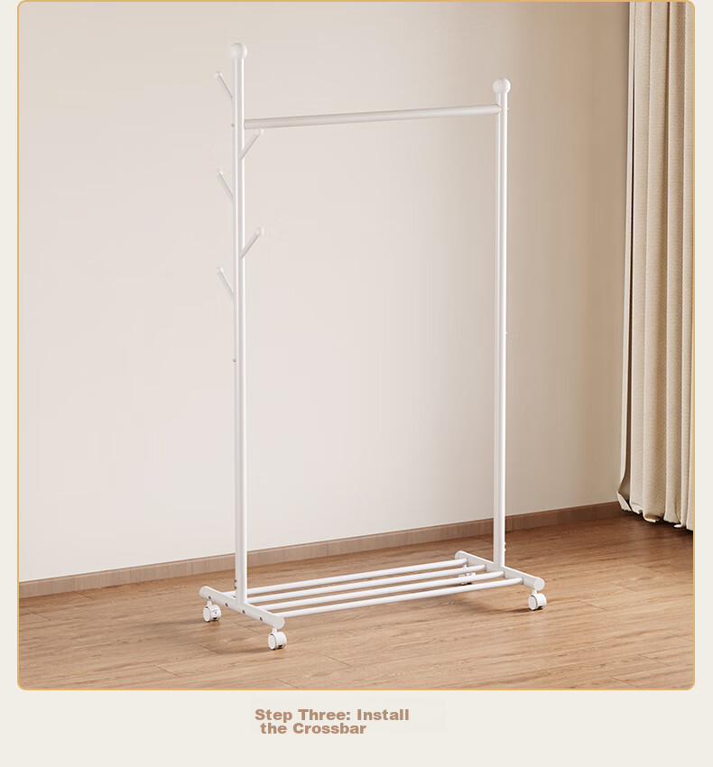 QIAONAMEI Clothes Drying Rack, Floor-Standing Hanger, Bedroom Balcony Drying Pole, Dormitory Clothes Hanger, Quilt And Clothing Drying Rack, 2266 17