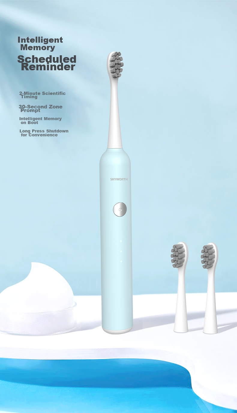 Skyworth Sonic Electric Toothbrush for Adults, Rechargeable Smart Couple Automatic Toothbrush for Men Women Students, Valentine's Day Gift Box Set with Long Battery Life, Single Pack P16 Blue Model 7