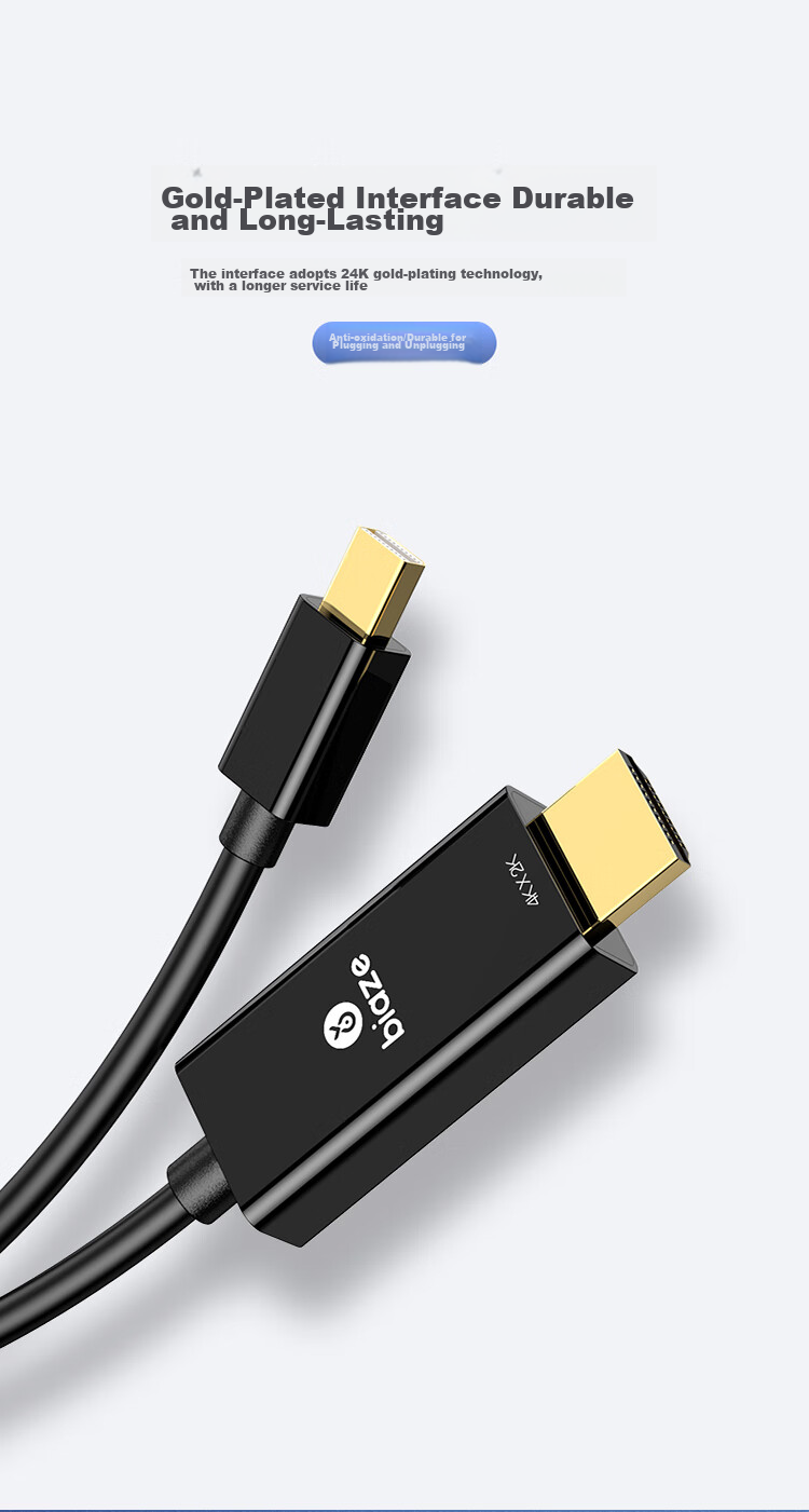 BIAZE Mini DisplayPort to HDMI Converter Cable, 4K HD Adapter, 1.8 Meters, for Microsoft Surface And Apple Computers, Thunderbolt/Mini DisplayPort Interface for Laptops to Connect Monitors 8