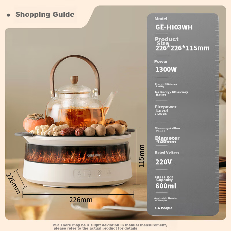GLASSLOCK Tea Brewing Set with Simulated Charcoal Fire, All-Glass No Glue Health Tea Pot, Constant Temperature Tea Maker with Electric Ceramic Stove Heater, New Year's Gift