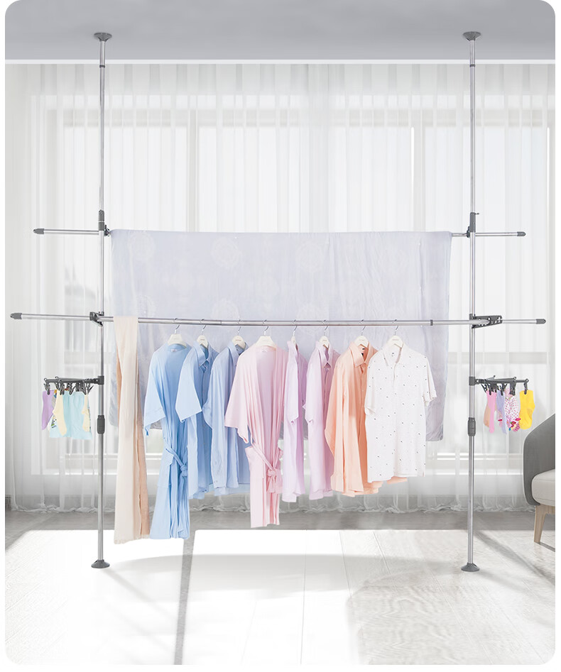 Baoyouni Floor-Standing Clothes Drying Rack, Extendable Stainless Steel Clothes Hanger for Bay Windows And Windowsills 11