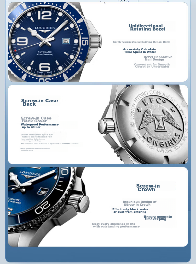LONGINES Swiss Watch, Conquest Diving Series, Men's Steel Strap Mechanical Watch L37424566 5