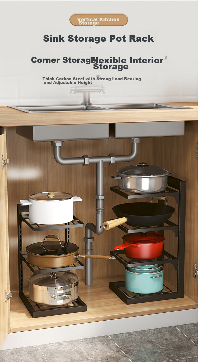 Ourunzhe Kitchen Extendable Storage Rack, Storage Shelf 34-60cm Cabinet Organizer Stackable, Large Off-White 1