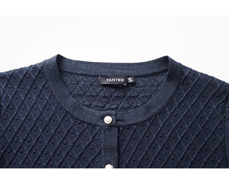 YANYEE Black Crew Neck Knit Top Women 2024 Summer Casual Simple Versatile Shiny Short Sleeve Shirt Dark Blue XXL/44 14